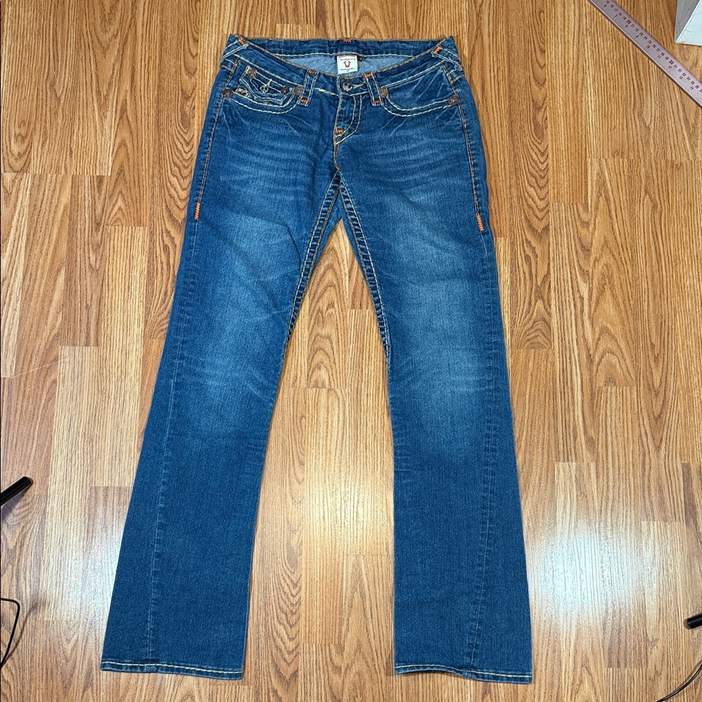 True Religion Indigo Jeans with Orange Stitching